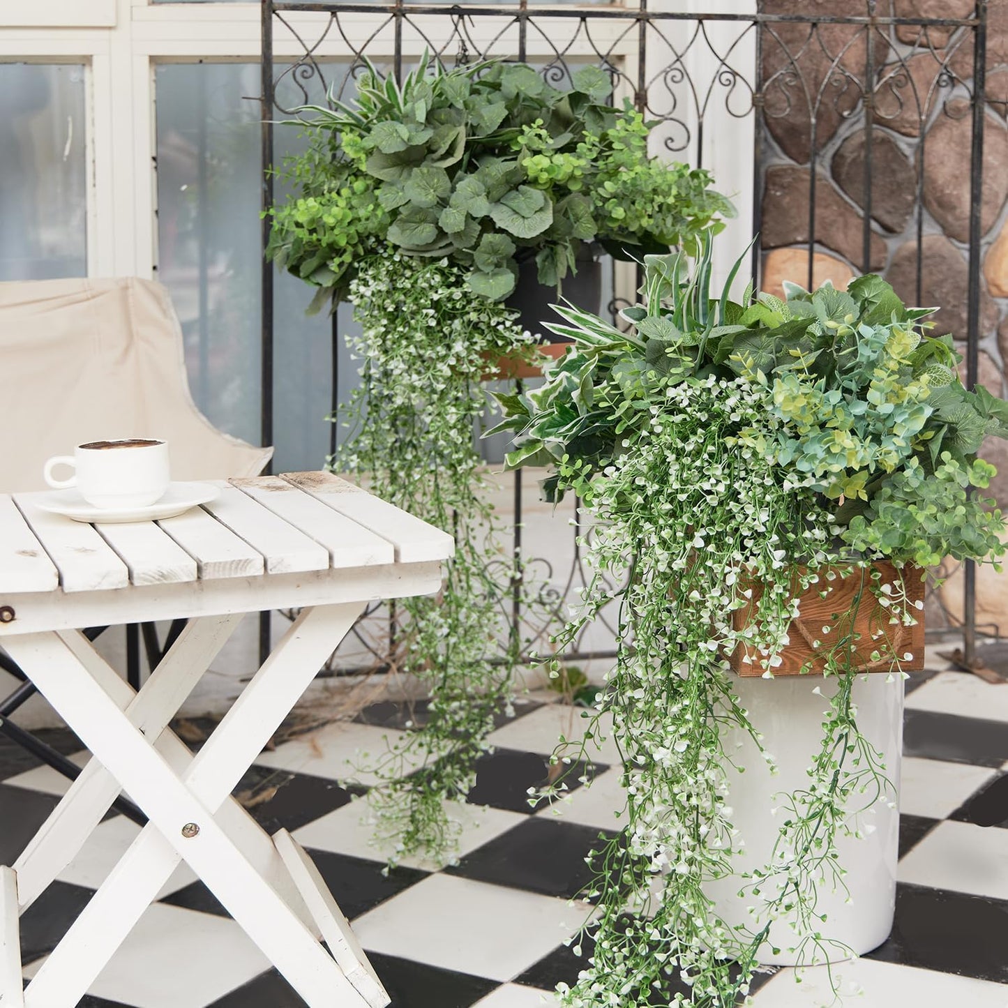 19Pcs Outdoor Artificial Boxwood UV Resistant Fake Stems Plants, Faux Plastic Greenery for Indoor Outside Hanging Plants Garden Porch Window Box Home Wedding Farmhouse Décor