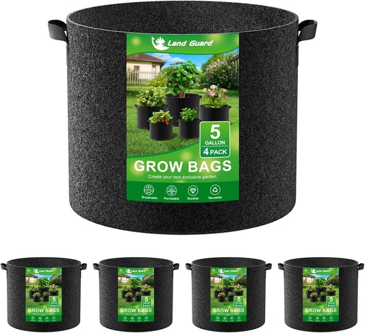 Land Guard 4-Pack Fabric Grow Bags 5 Gallon, Thickened Nonwoven Garden