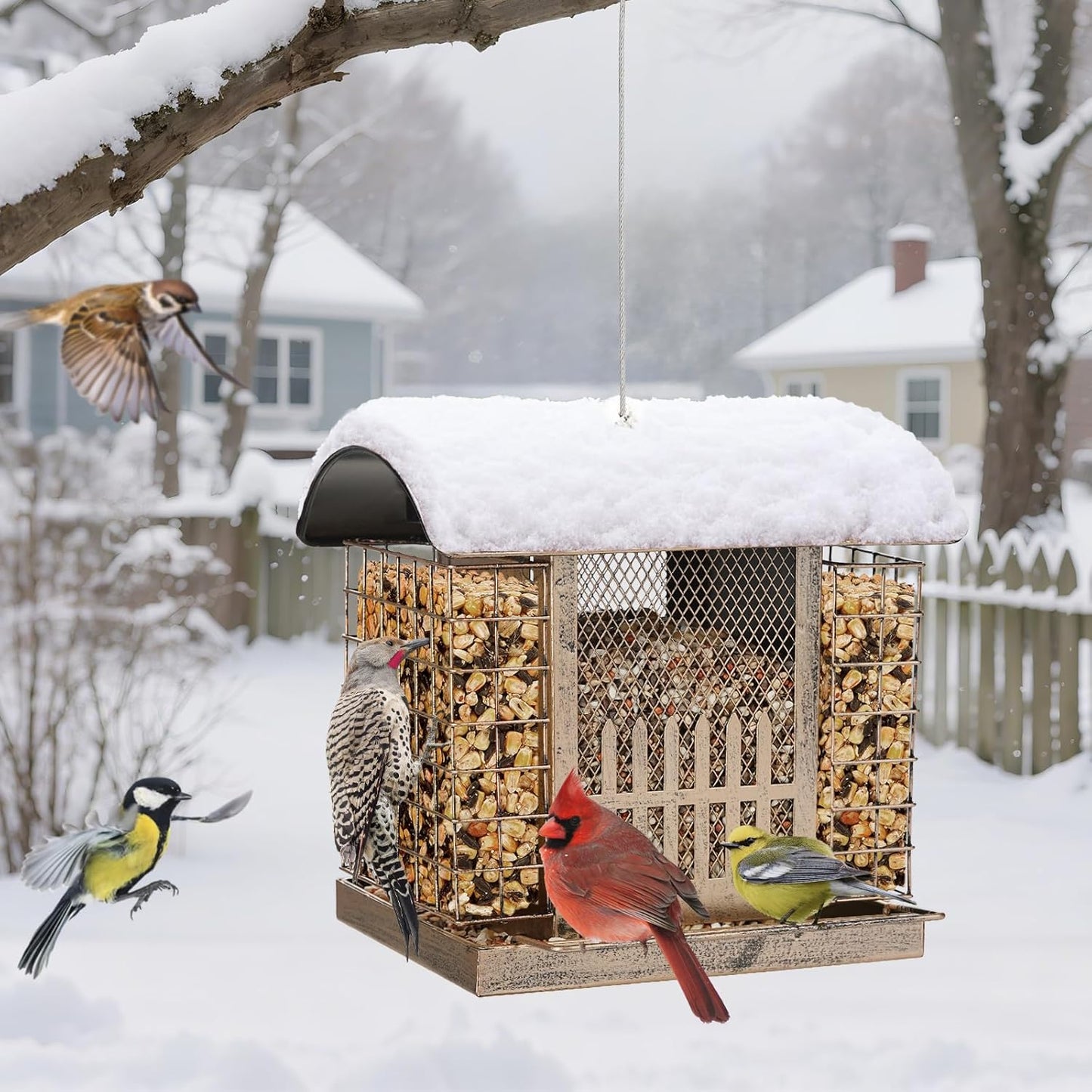 Suet Bird Feeder Outdoor Hanging with 2 Metal Mesh Cages - Attracts Wo