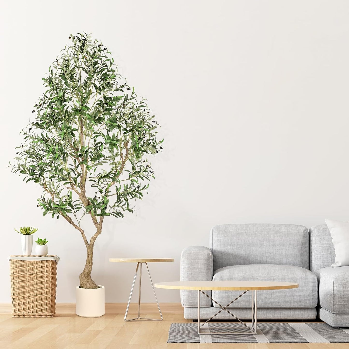 Olive Trees Artificial Indoor 7ft - Large Faux Olive Tree with Planter, Tall Fake Olive Tree with Lifelike Branches & Fruits, Artificial Plant in Pot for Home Office Living Room Decor