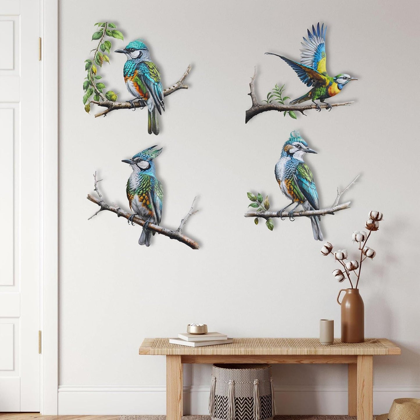 Metal Bird Wall Art Decor - 4PCS 3D Colorful Birds Sculpture Outdoor I