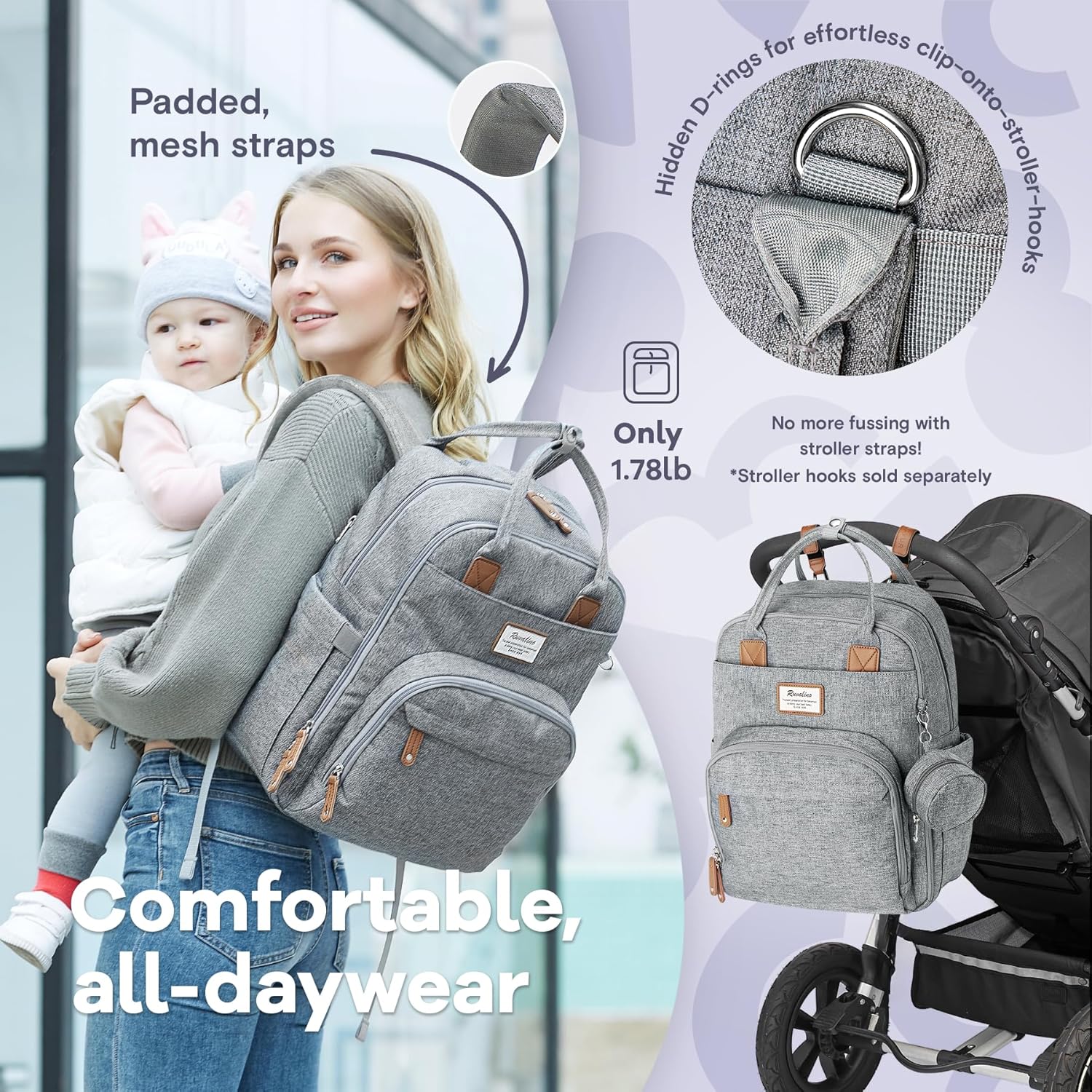 RUVALINO Diaper Bag Backpack-Multifunction Travel Baby Diaper Bag with