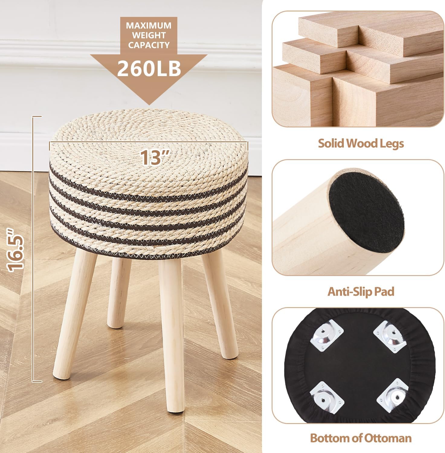 Cpintltr Round Ottoman Footstool Natural Seagrass Foot Stool Pouf Otto