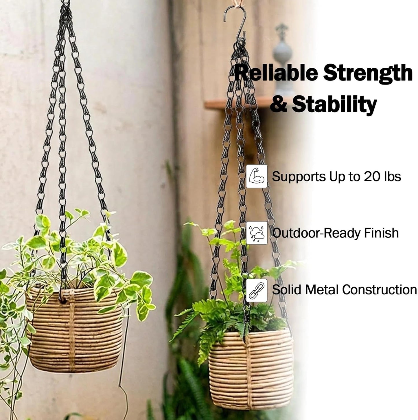 8 Pack 13.7（35cm） Inch Hanging Basket Chains 3 Point Black Metal Hanging Chains with Hooks for Plant Flower Pot Basket, Replacement Chain Hangers for Lantern, Bird Feeder, Planter, Indoor and Outdoor
