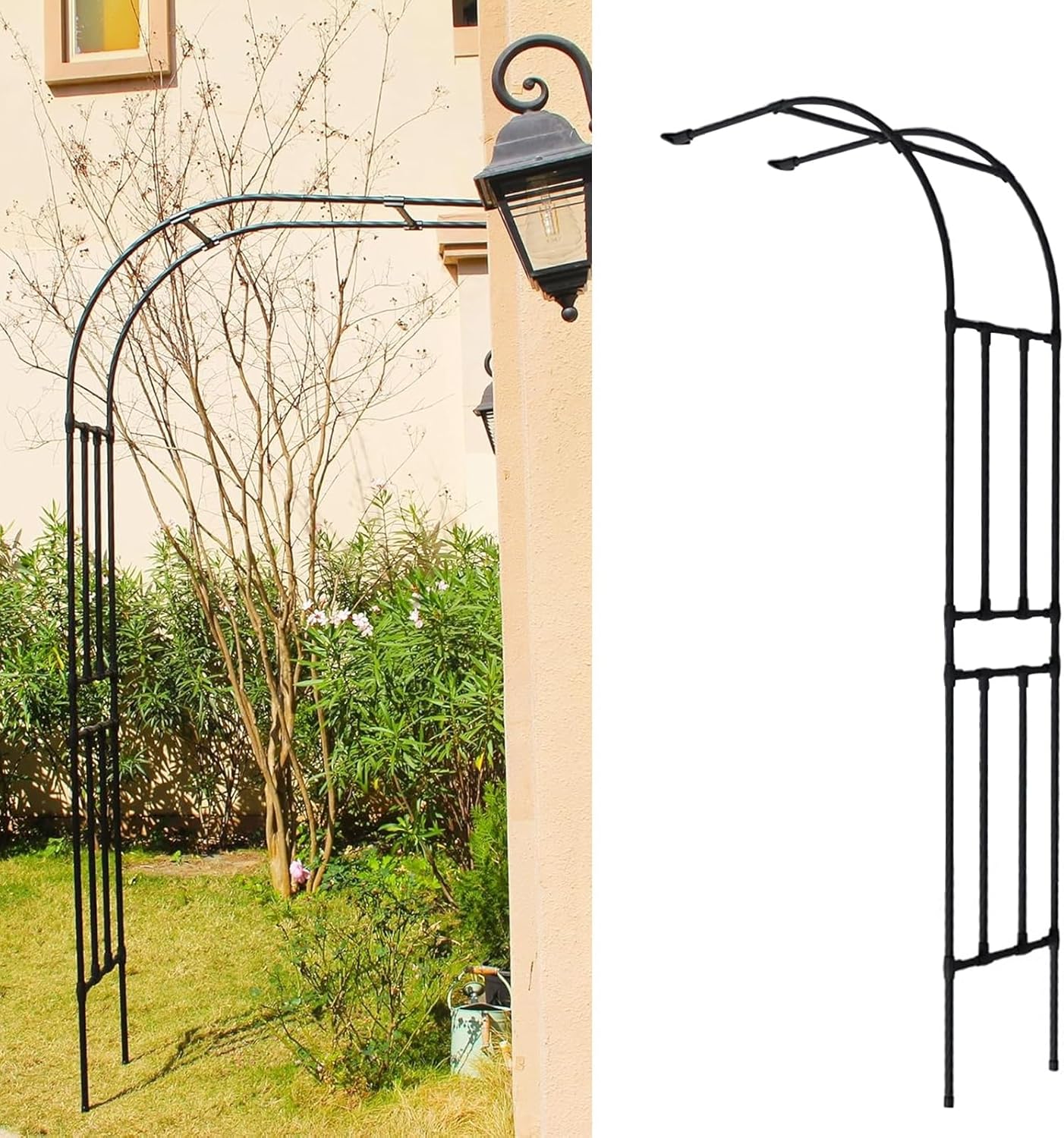 Black Steel Half Arch Trellis for Climbing Plants, 4.9FT Garden Support Stand, Wedding Archway Decor, Durable Metal Plant Frame, Outdoor Arbor Trellis