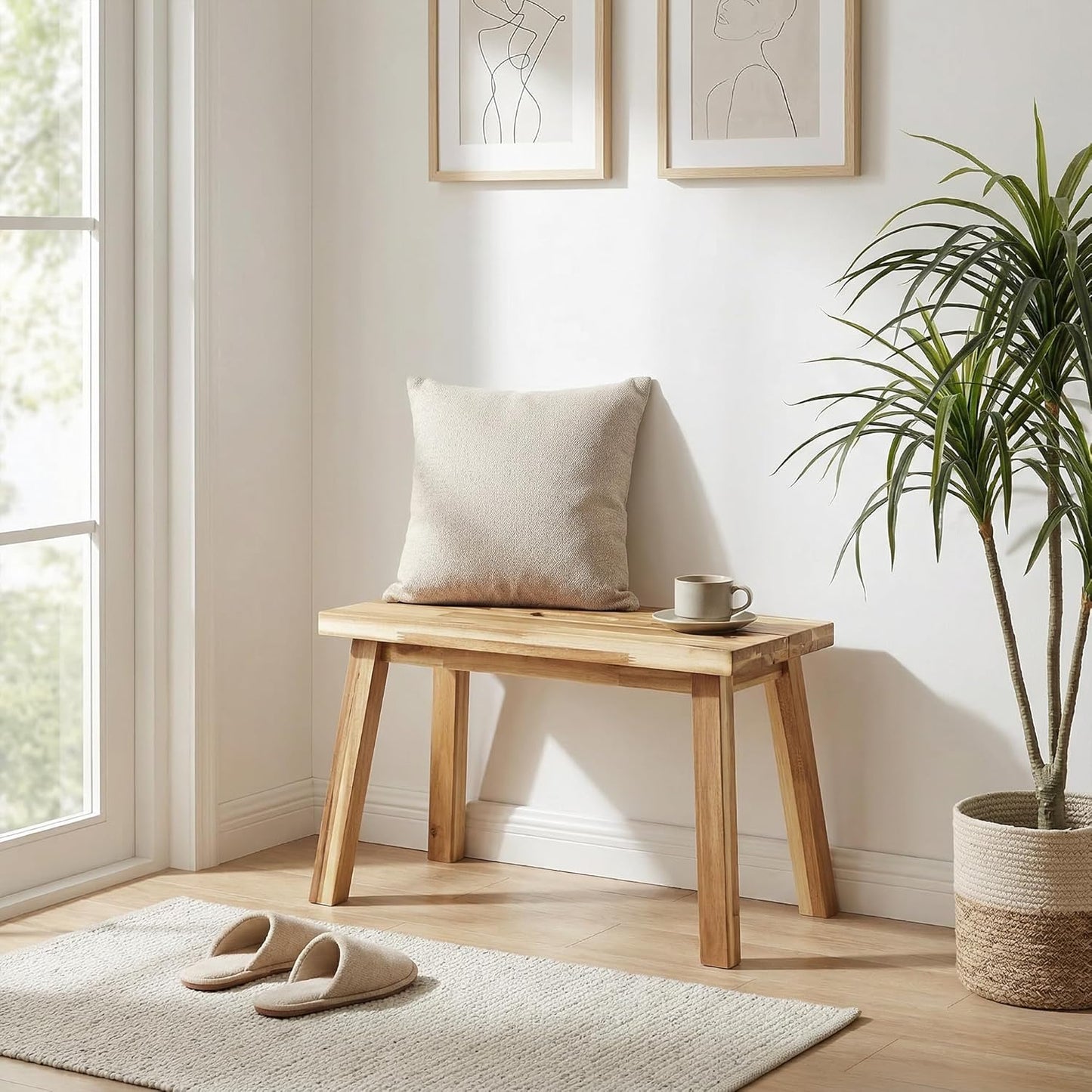 Solid Wood Bench for Entryway, Make Up Bench, Bed Bench, Dining, Plant Stand - Wooden Bench Indoor (26 inches)