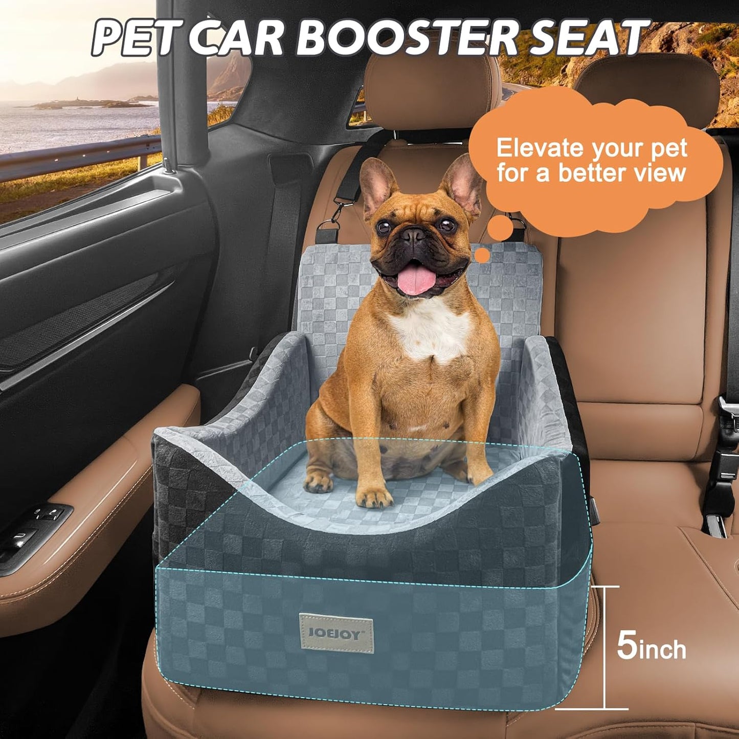 JOEJOY Elevated Dog Car Seat for Small/Medium Dogs up to 35 lbs, Memor