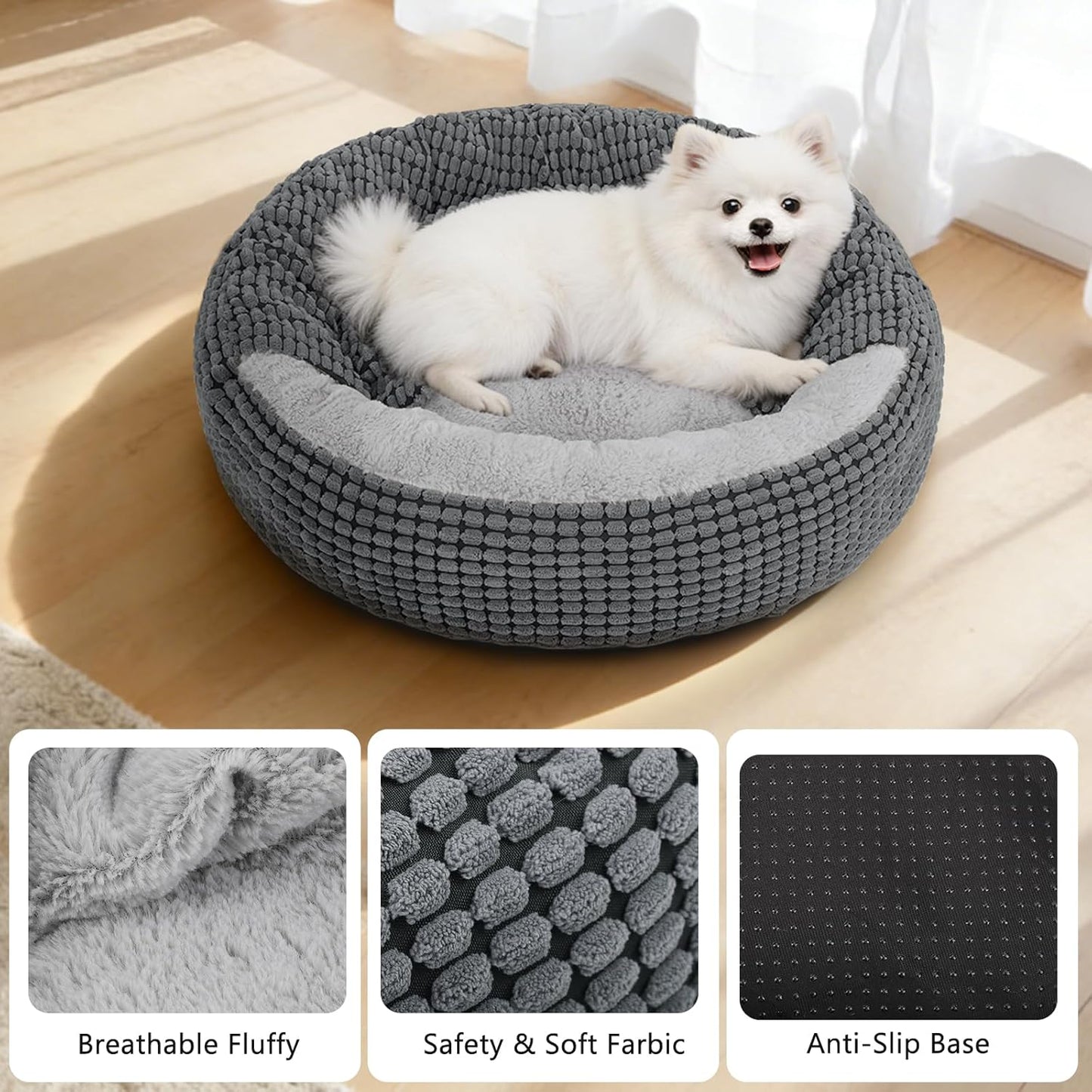 SIWA MARY Small Dog Bed with Attached Blanket, Cozy Donut Cuddler Anti