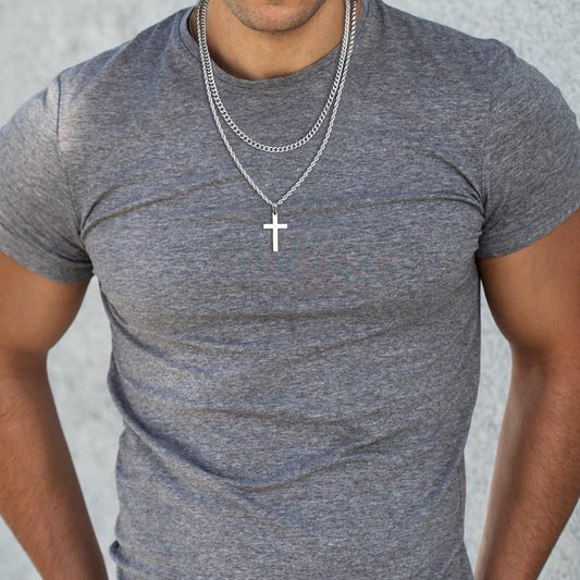 Yooblue Easter Basket Stuffers - Cross Necklace for Men, Gold Black Si
