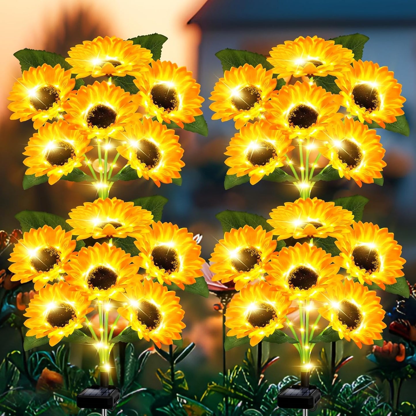 Solar Lights Outdoor Garden Decor,4 Pack with 24 Sunflower Lights,Sola