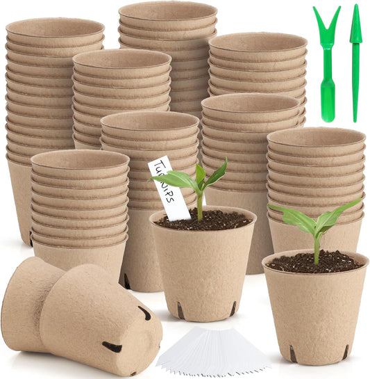 130 Pcs 3.15 Inch Peat Pots,Seed Starting Pots with Drainage Holes Rou