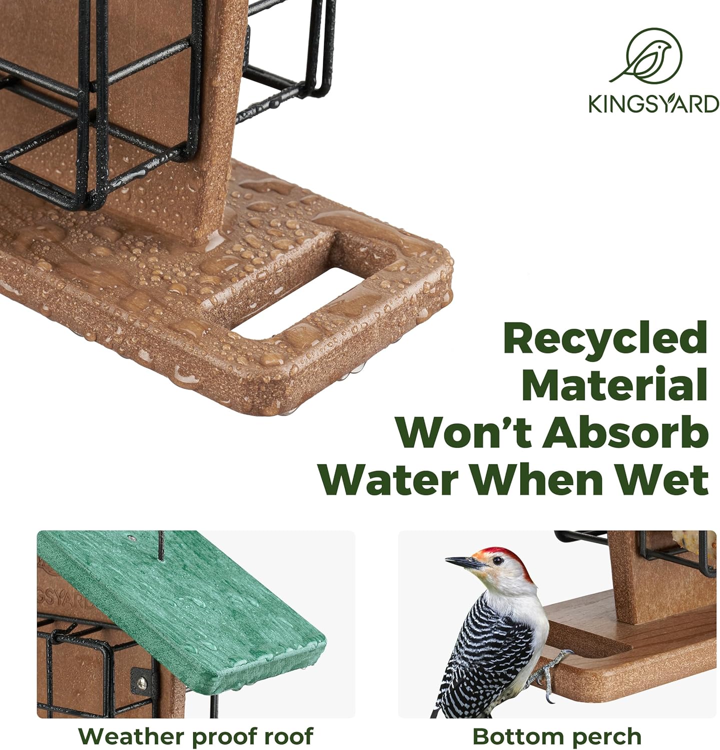 Kingsyard Recycled Plastic Double Suet Feeder with Rainproof Roof & Pe