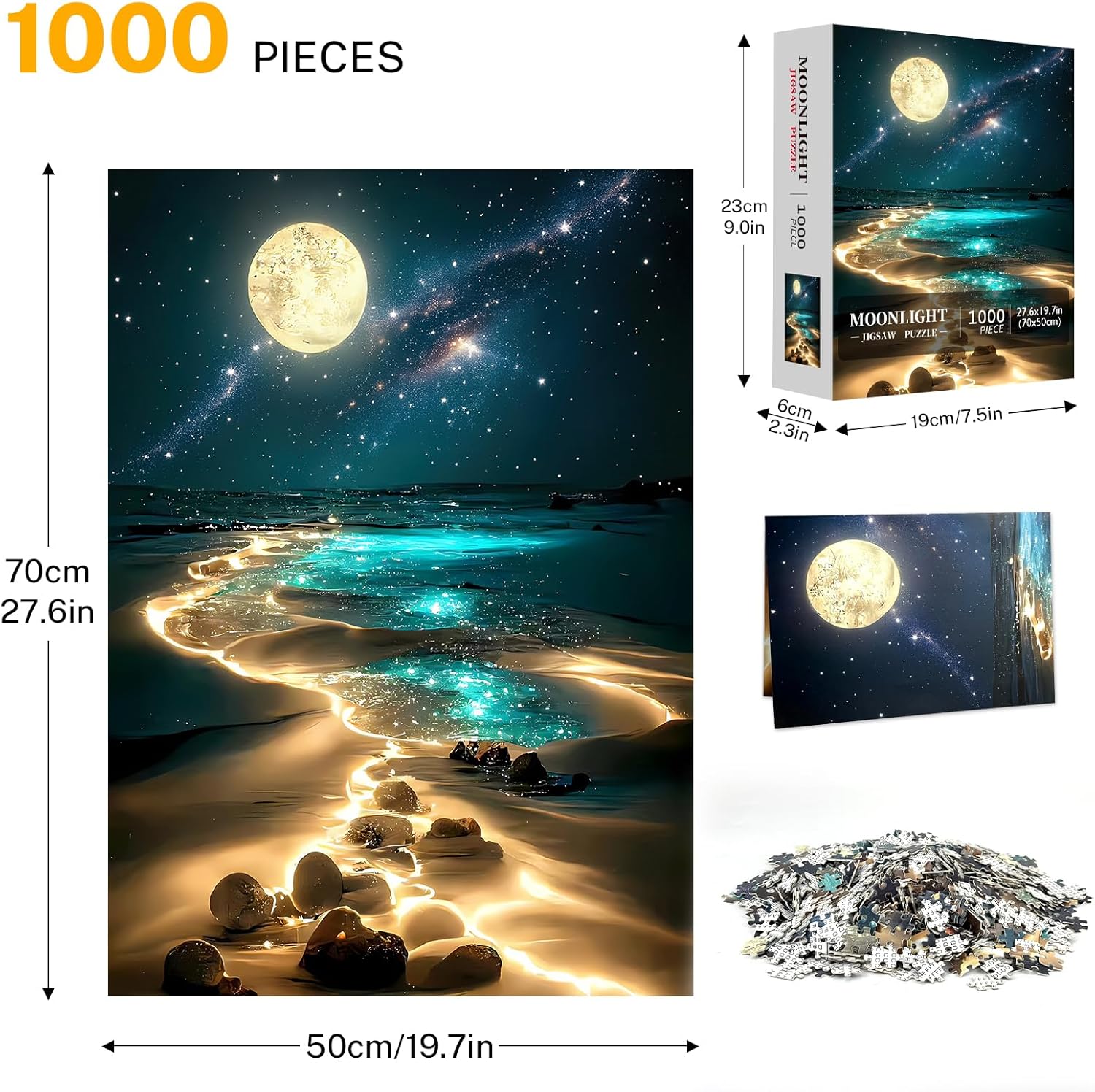 Moonlight Jigsaw Puzzles for Adults 1000 Pieces, Sparkling Beach Natur