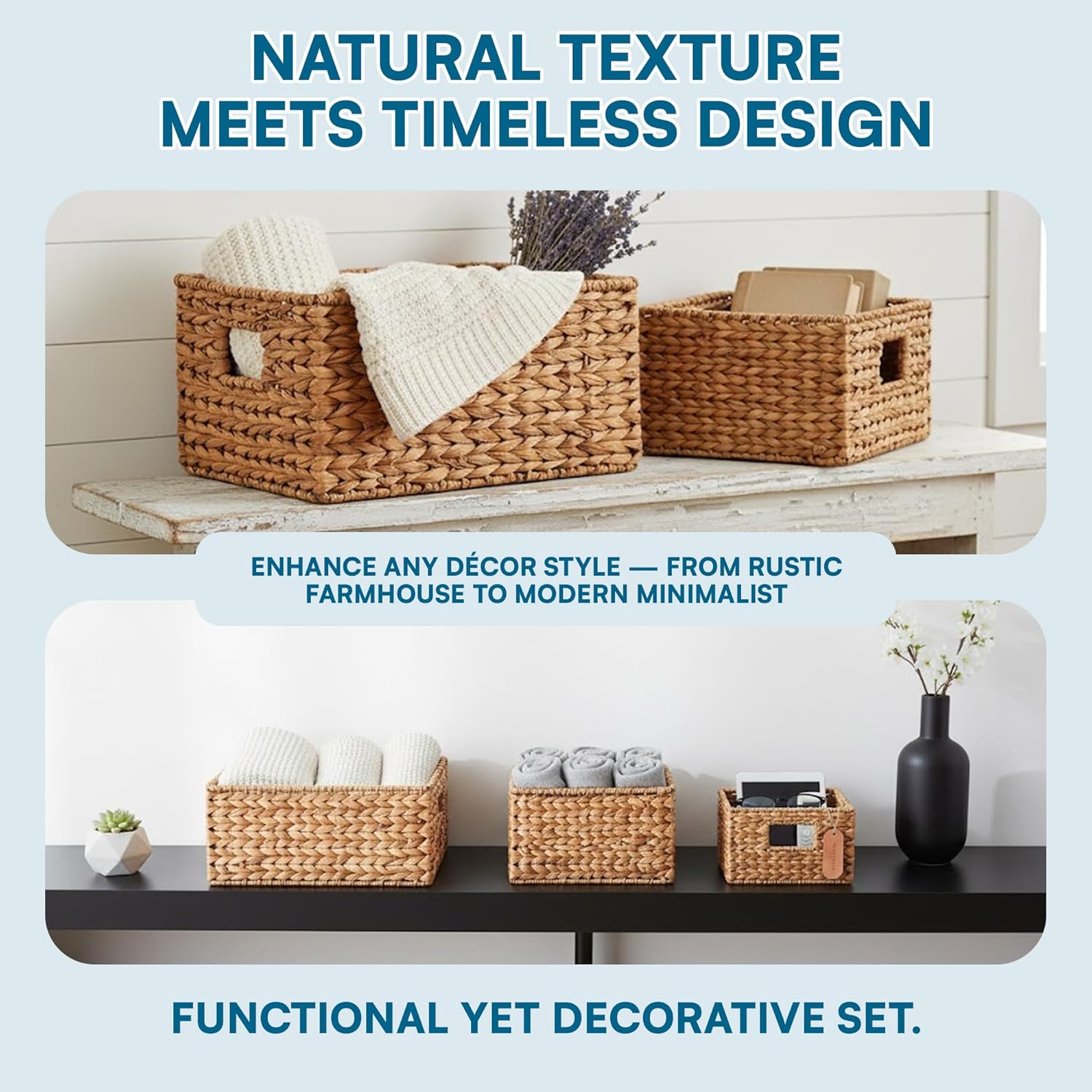 Honey-Can-Do Banana Leaf Storage Baskets –Water Hyacinth Woven Basket,