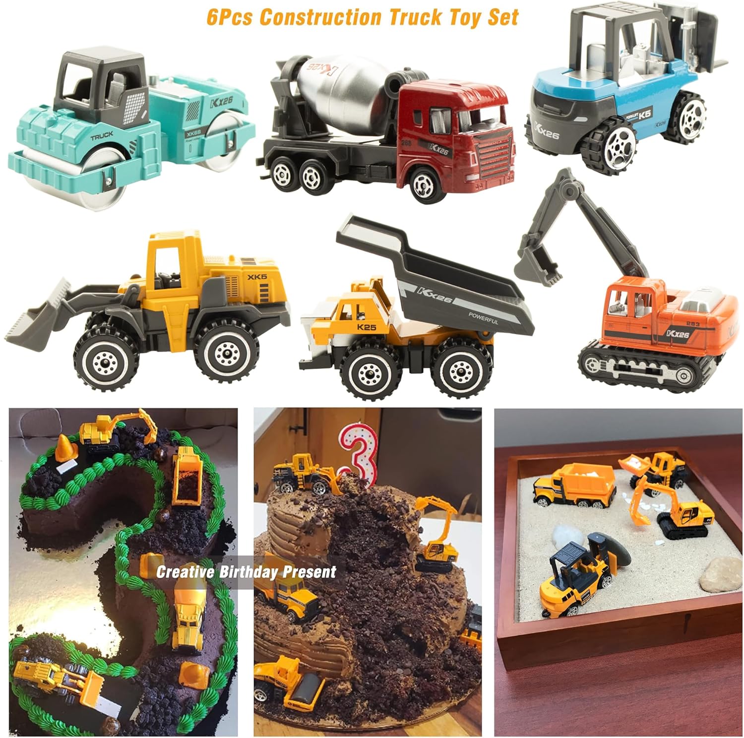 BenRich 6 Pcs Mini Die Cast Toy Set 1/64 Scale Alloy Construction Mode
