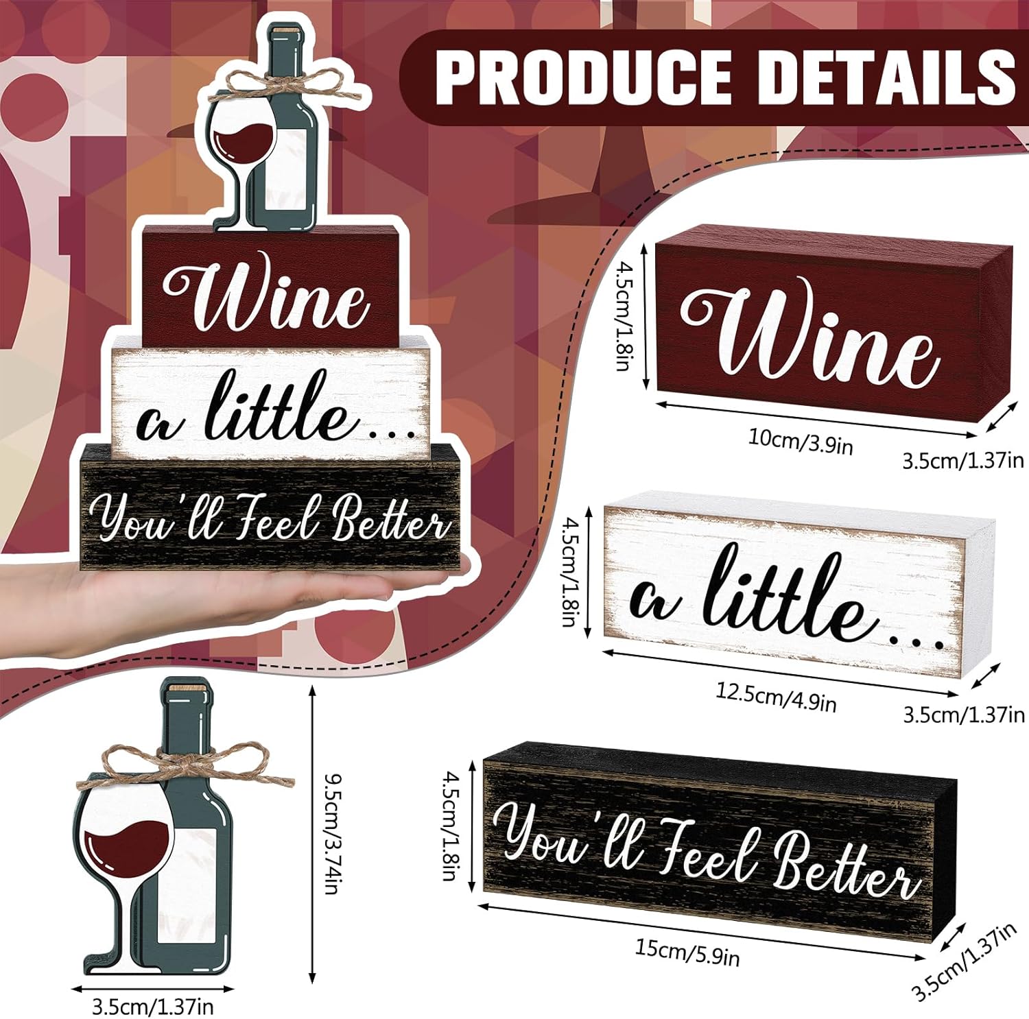 Marsui 4 Pcs Wine Tabletop Decor Rustic Coffee Bar Tiered Tray Decor D