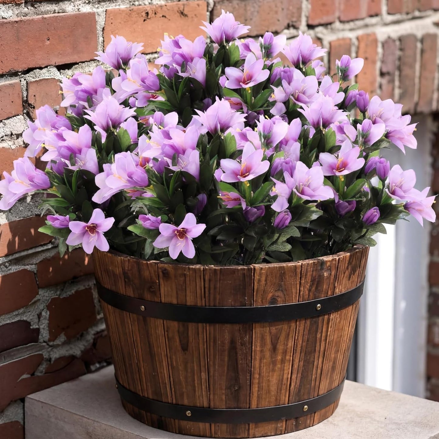 6 Bundles Artificial Azalea Flowers Spring Outdoors Decoration UV Resistant Realistic Fake Silk Azalea Flower for Outside Planters Garden Porch Window Home Flowerpot Decoration(Light Purple)