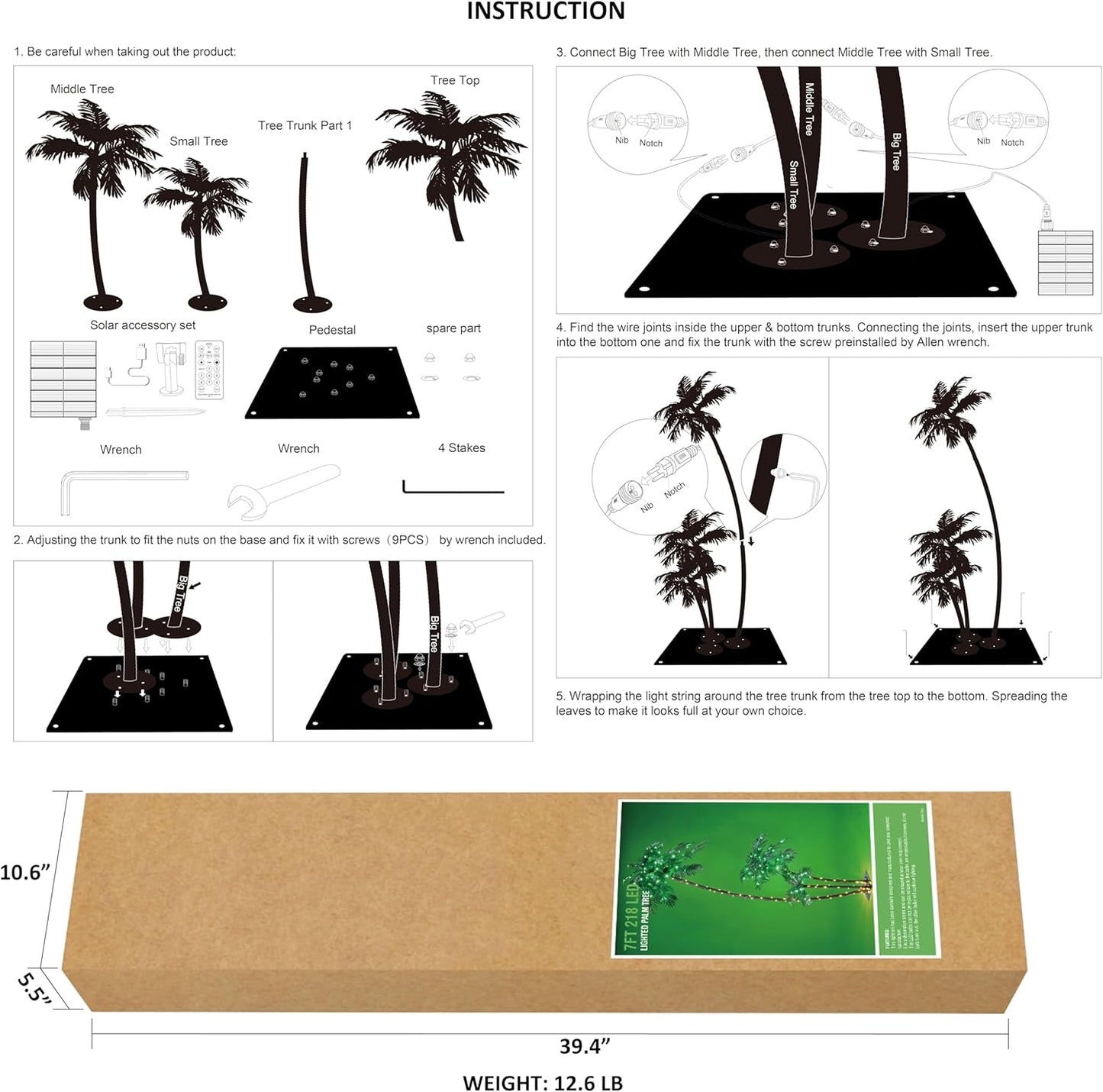 LIGHTSHARE Lighted 6FT Gorgeous Palm Tree 3Trunks Artificial Palm Tree 203LED Lights for Decoration Outdoor and Indoors Tiki Bar Christmas Patio Pool-Solar