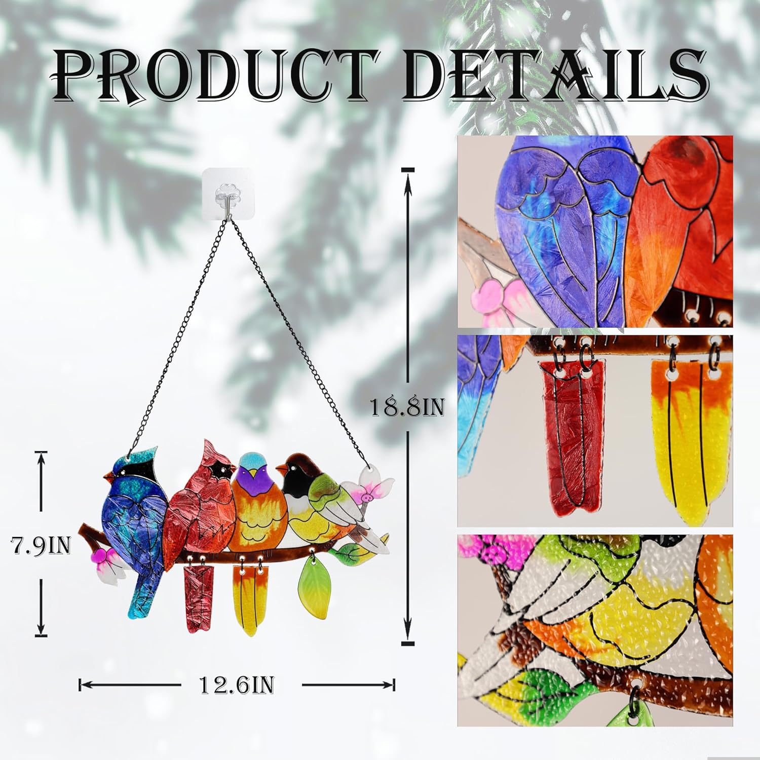 Stained Glass Window Hanging, Birds on A Branch Stain Glass Suncatcher