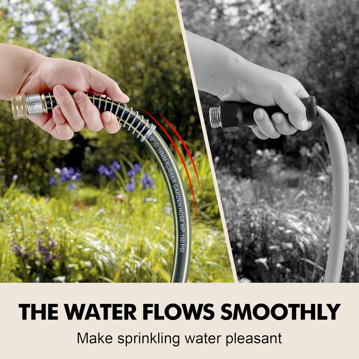 Lightweight Rubber Garden Hose 50 ft, 5/8" Hybrid Rubber Hose with Sol
