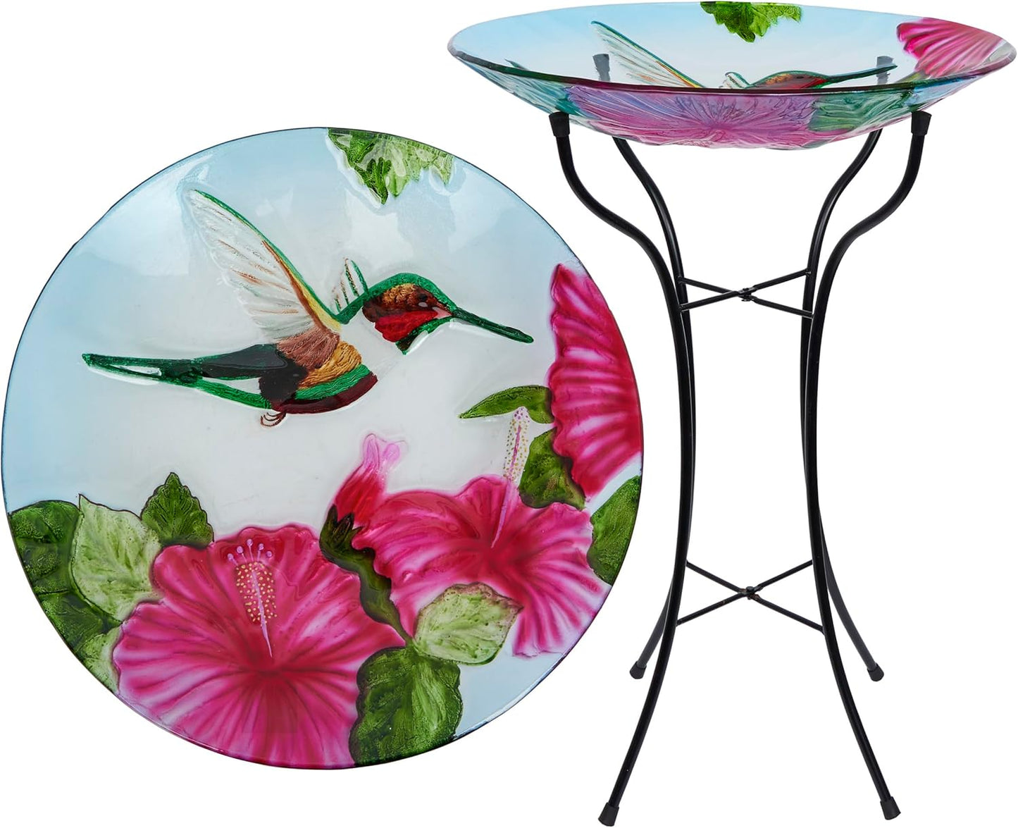 Alpine Corporation 26" Tall Outdoor Glass Floral Hummingbird Birdbath 