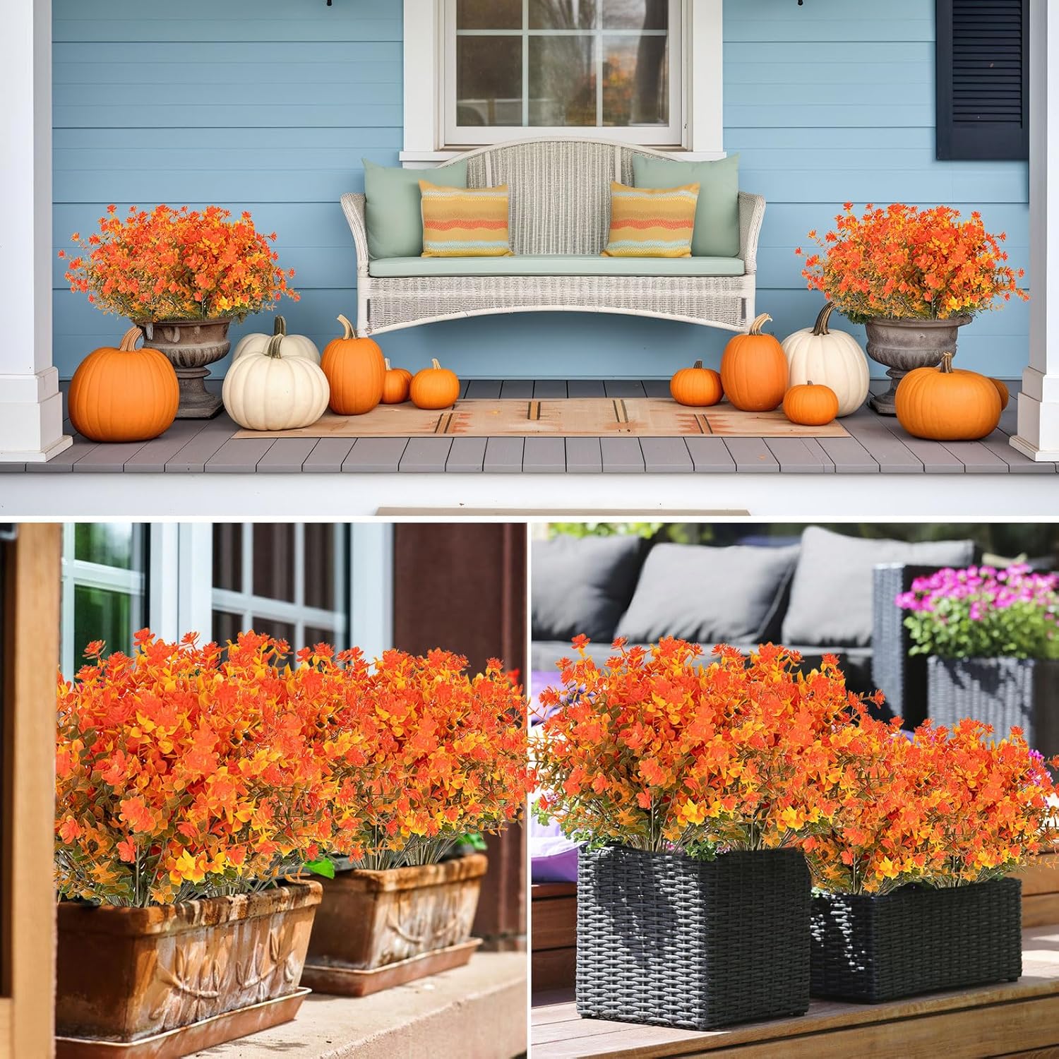 16 Bundles Artificial Flowers for Outdoors, Indoor Fake Plants with Gr