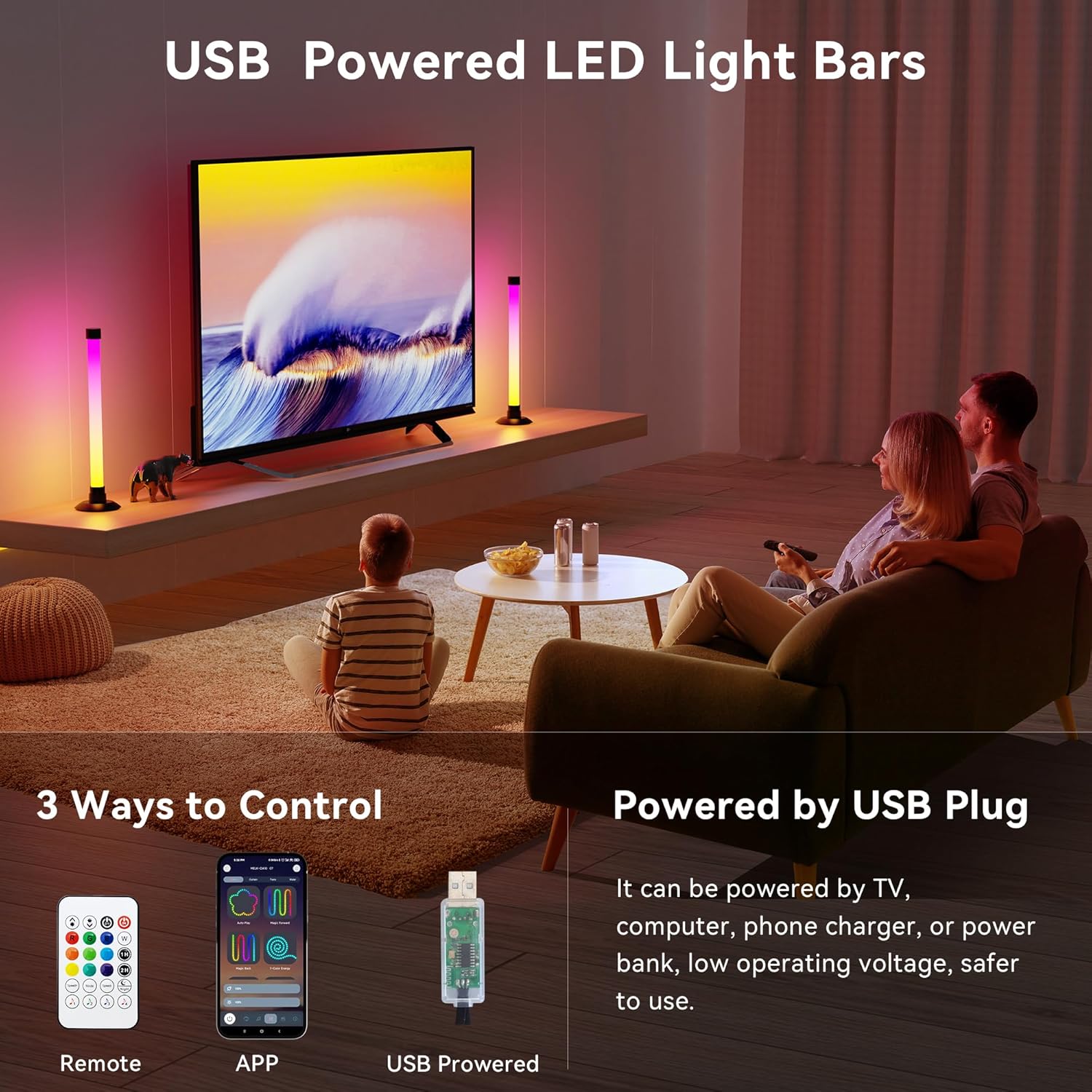Led Light Bar with Music Sync, Color Changing TV Backlight App & Remot