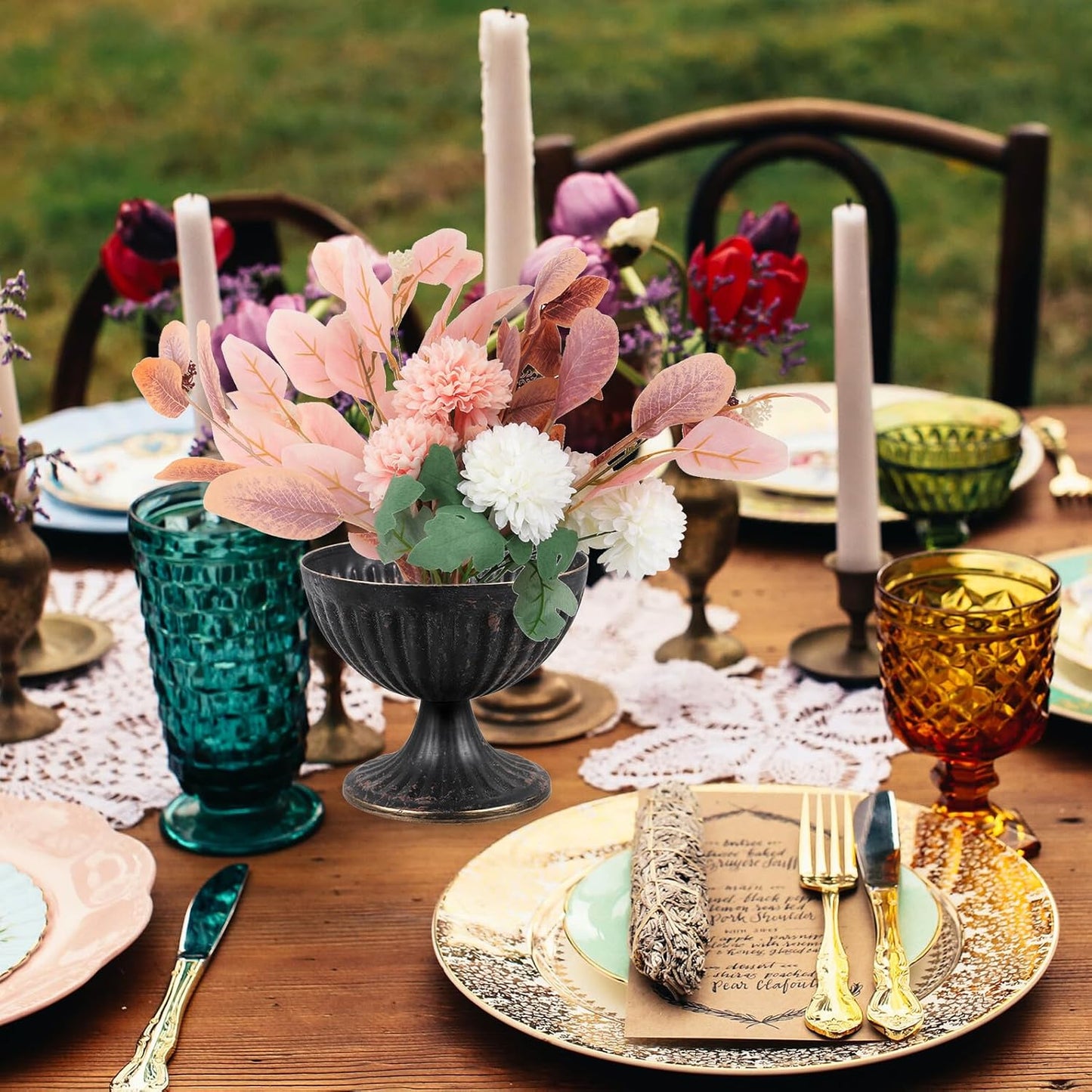 Milisten Retro Iron Urn Vase Rustic Metal Flower Pot Wedding Table Cen