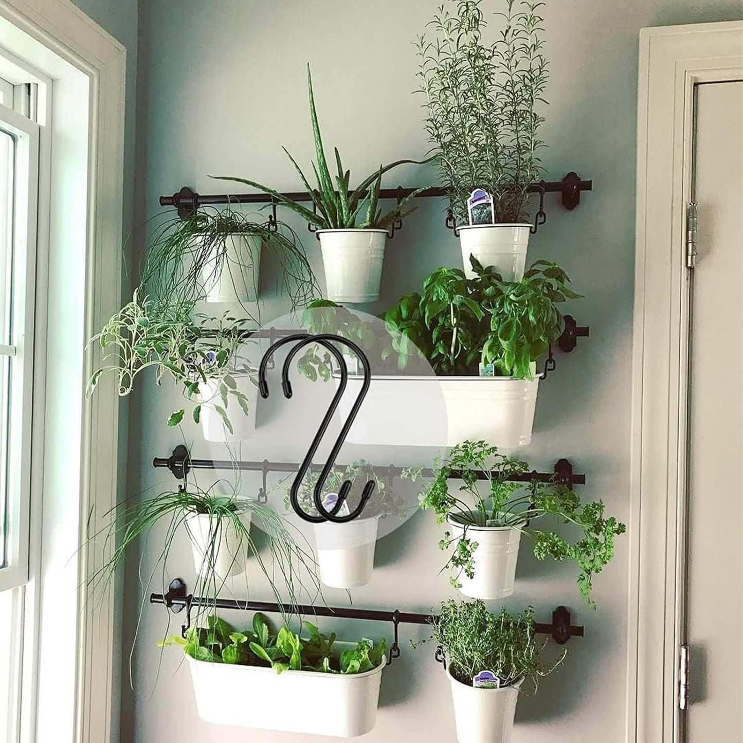 Nisoger 12 Pack 6 Inch Heavy Duty S Hooks, Black Vinyl Coated Non Slip Rust Resistant S Hooks for Hanging Plants, Closet, Kitchen, Garden Tools