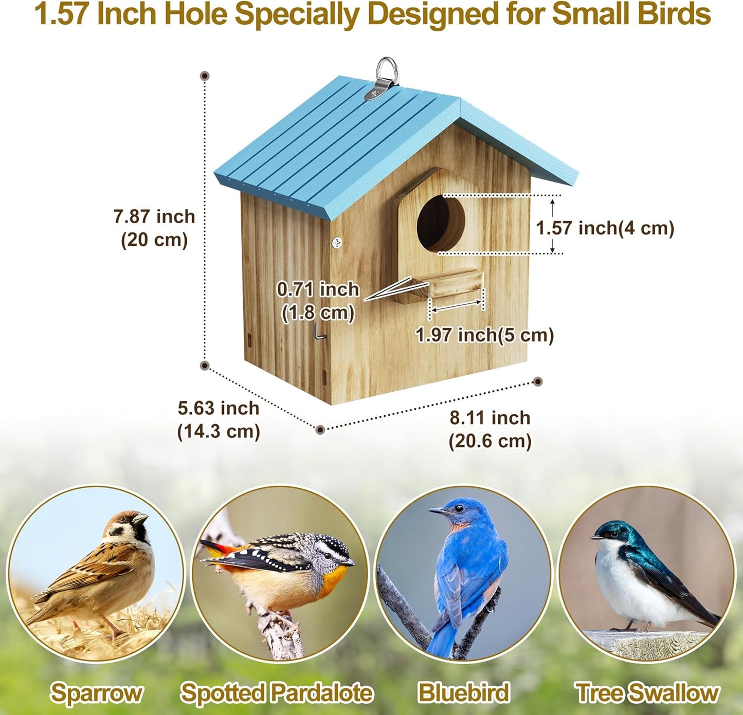 Auslar Bird House for Outside, Wooden Birdhouses for Outdoors, Bluebir