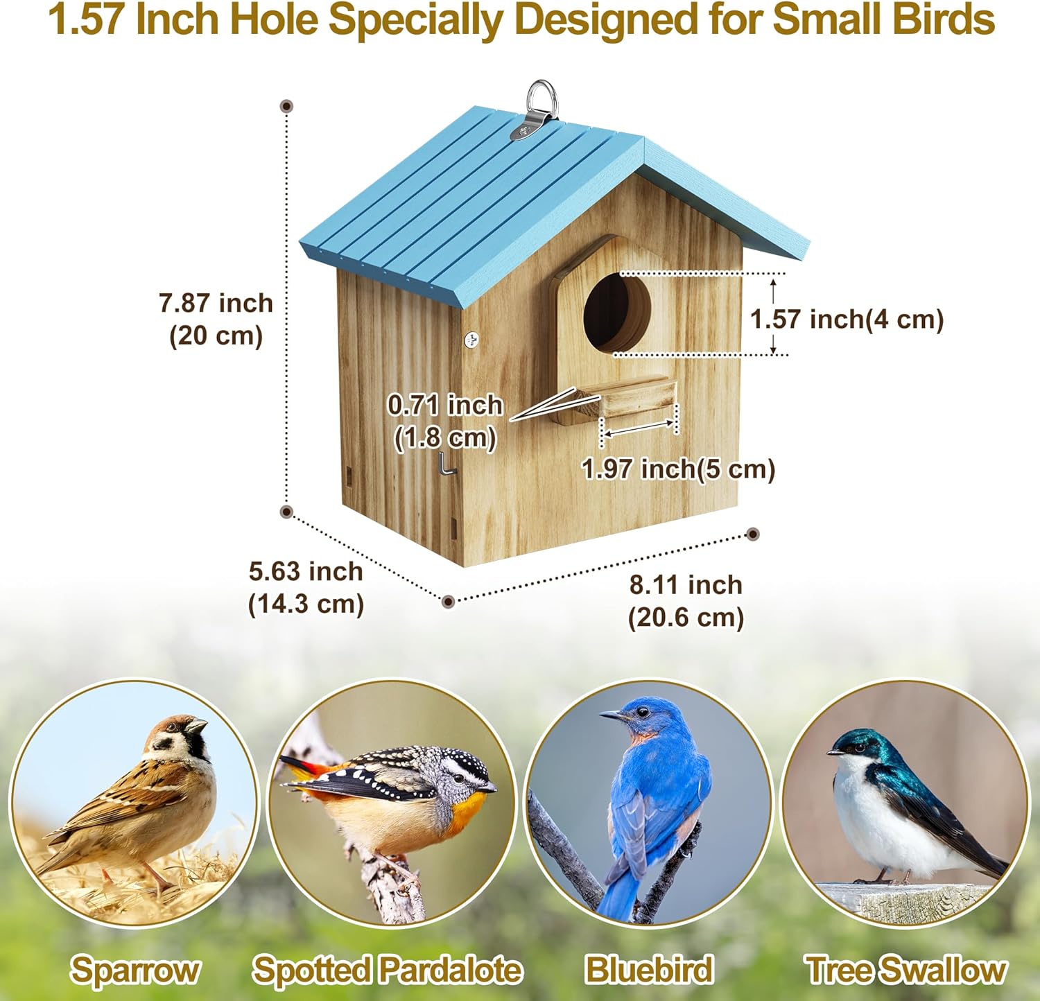 Auslar Bird House for Outside, Wooden Birdhouses for Outdoors, Bluebir