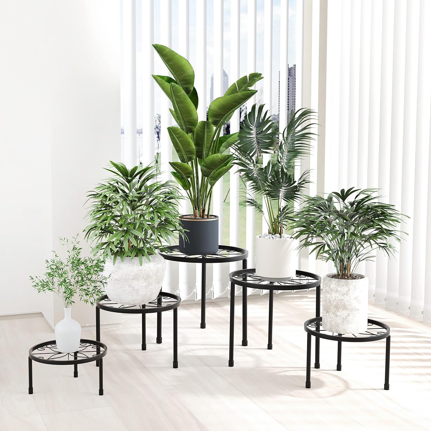 5-Pack Decent Metal Plant Stands, Heavy Duty Flower Pot Stands for Mul