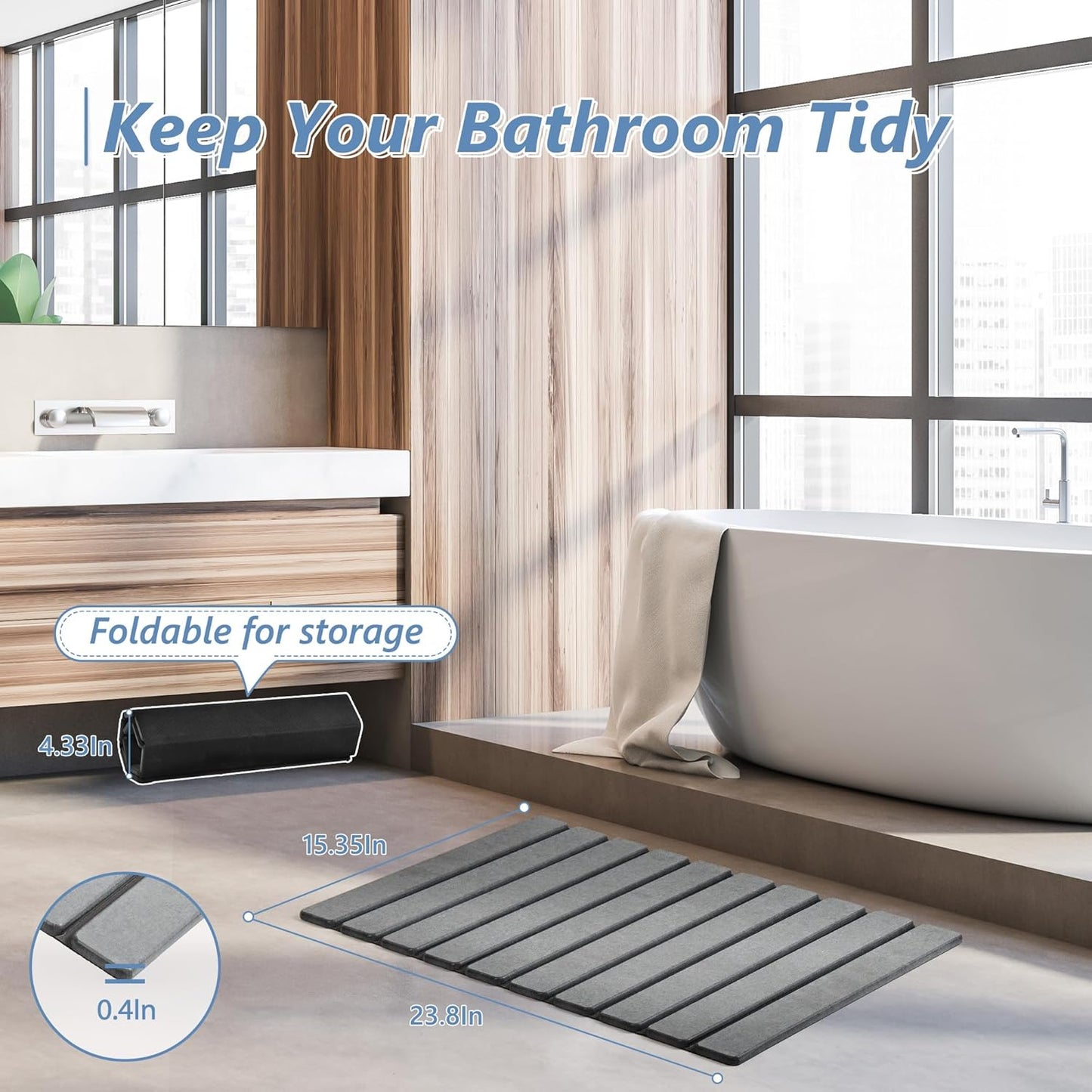 AWW Foldable Stone Bath Mat, Super Absorbent Diatomaceous Earth Mats, 