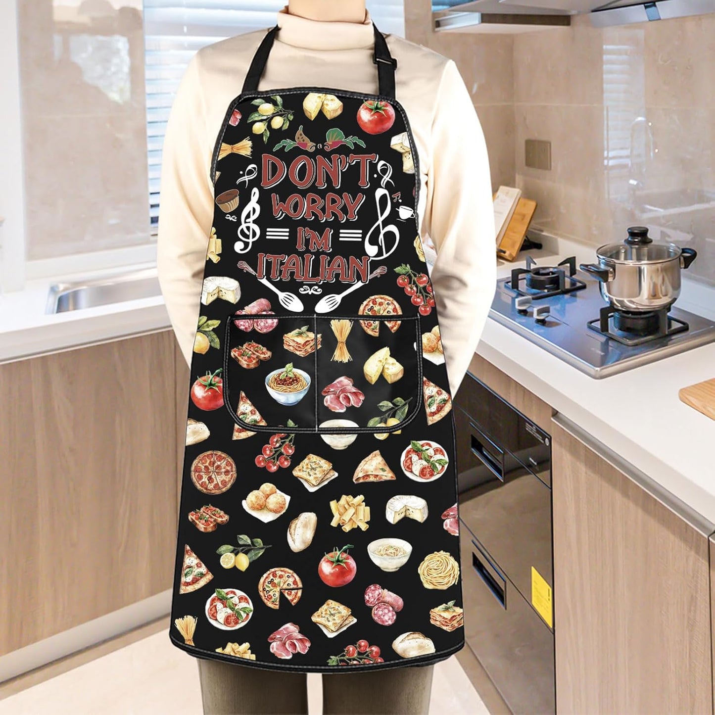 WCGXKO Don’t Worry I’m Italian Kitchen Apron Italy Travel Trip Souvenir Gift Italy Feast Gift