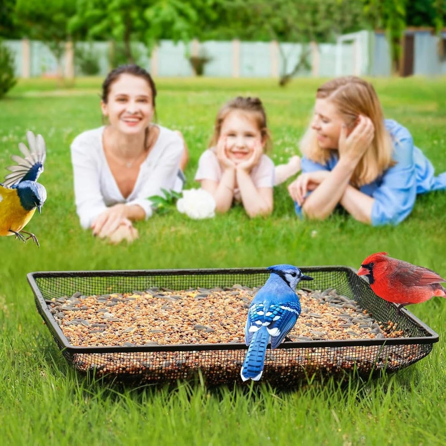 Ground Feeder for Birds,Square Mesh Anti-Tip Feeding - Flat Bird Feede