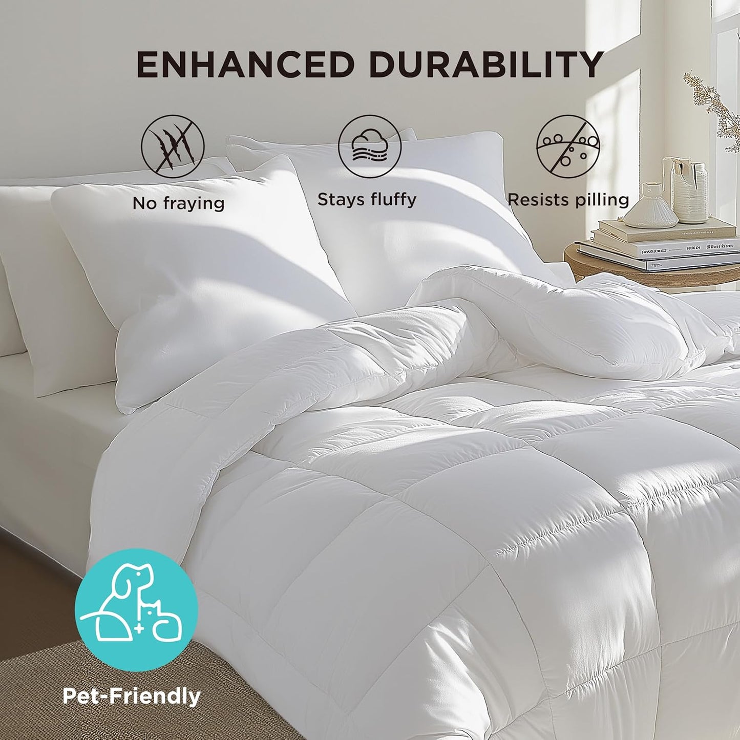 Bedsure Comforter Duvet Insert - Quilted Comforters Queen Size, All Season Duvet, GentleSoft Down Alternative Bedding, with 8 Tabs, Gifts for Women/Men, White, Queen 88 x 88 Inches