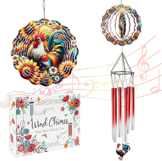 Wind Chimes with Rooster Wind Spinner, Chicken Gifts for Women Mom Fri