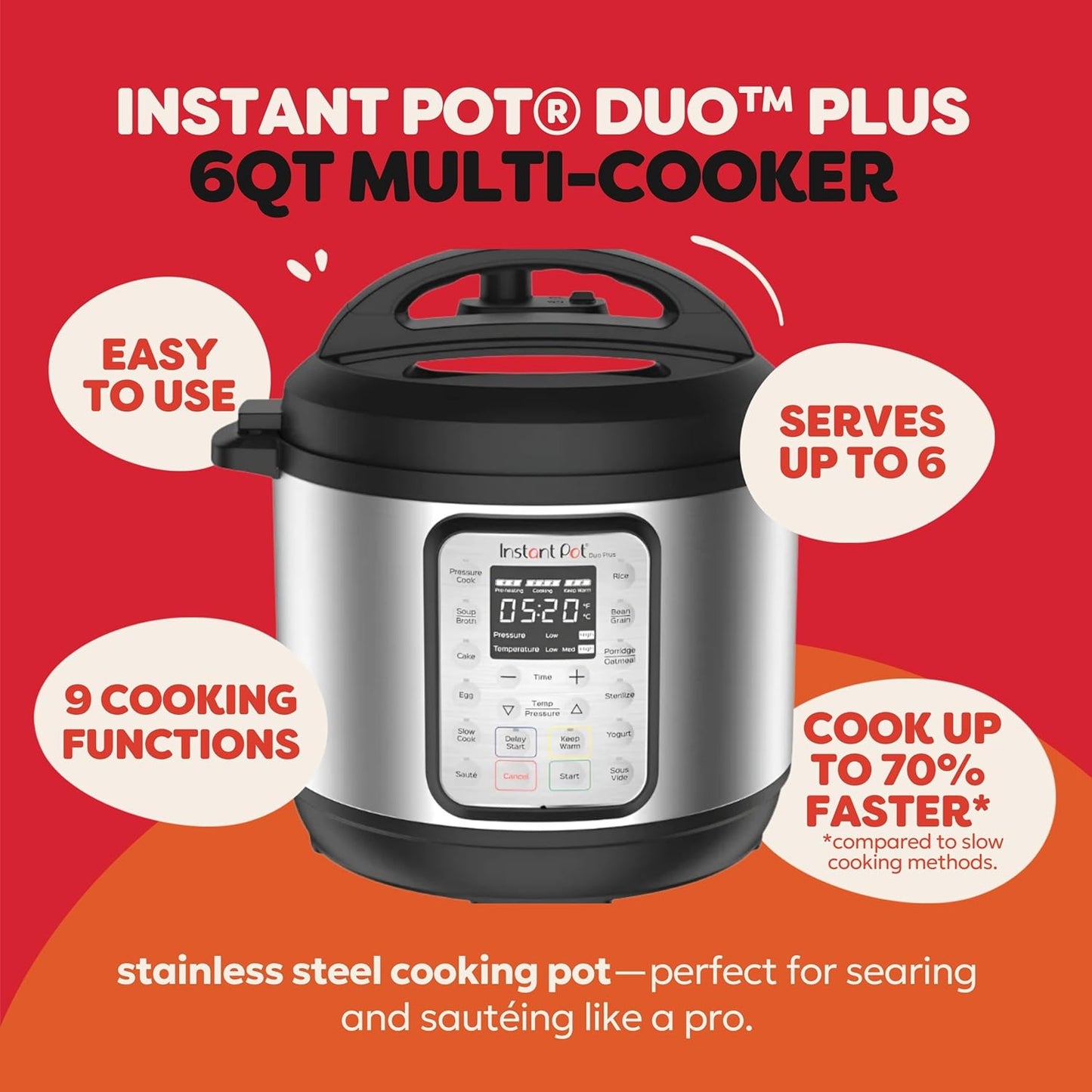 Instant Pot Duo Plus 9-in-1 Multicooker, Pressure Cooker, Slow Cook, R
