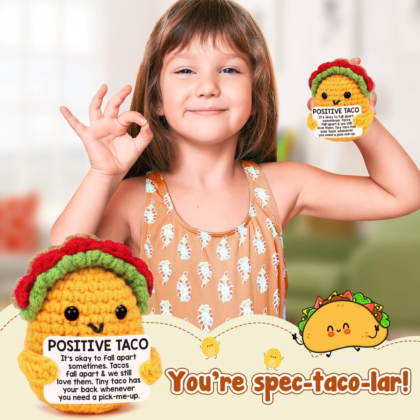 Mini Emotional Taco Support 21st 30th 40th Birthday Gifts for Women Men Easter Basket Stuffers Essentials Teen Boys Girls Friend Sister Mom Dad Coworker Inspirational Self Care Positive Crochet Animal