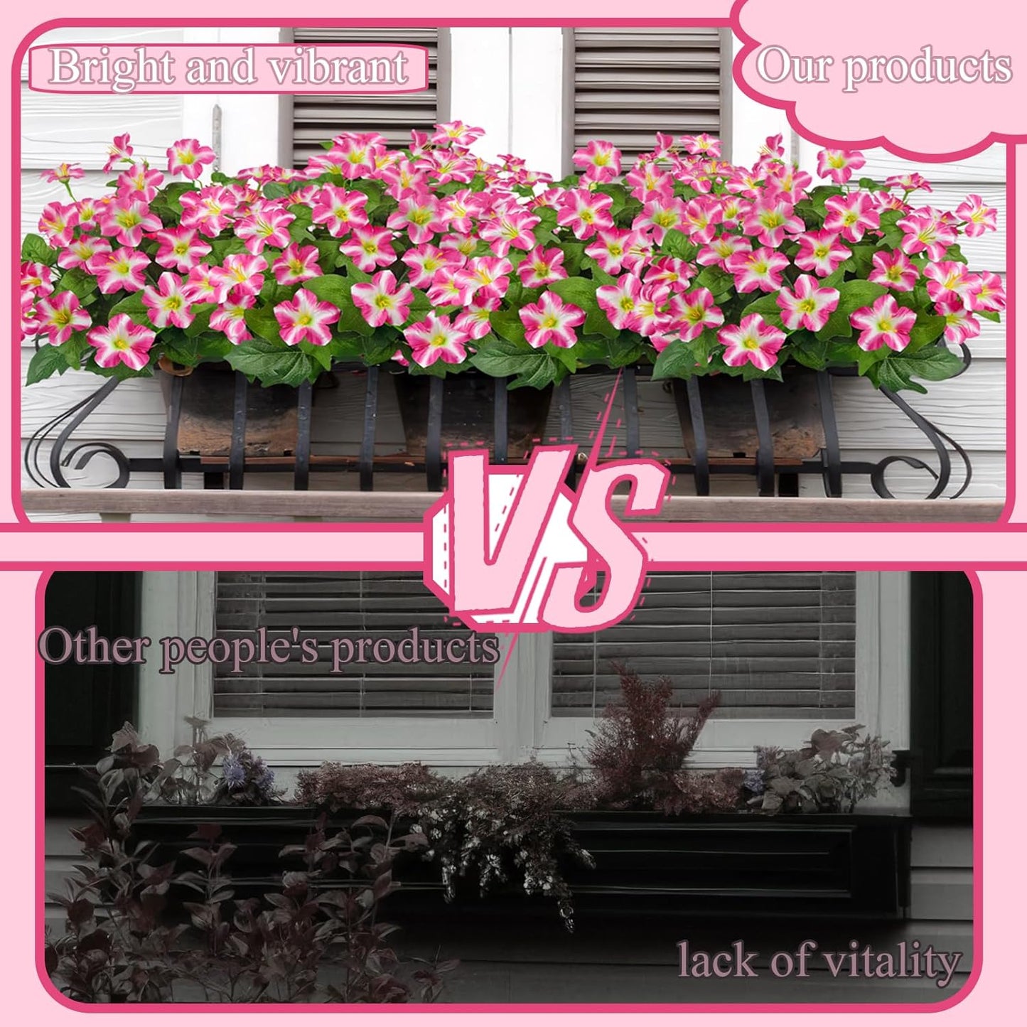 2Pcs Artificial Flowers with 7 Branches Fake Petunias Plants Outside Rose Red Silk Morning Glory UV Resistant Realistic Faux Tropical Flowers for Planter Outdoors Porch Patio Yard Garden Window