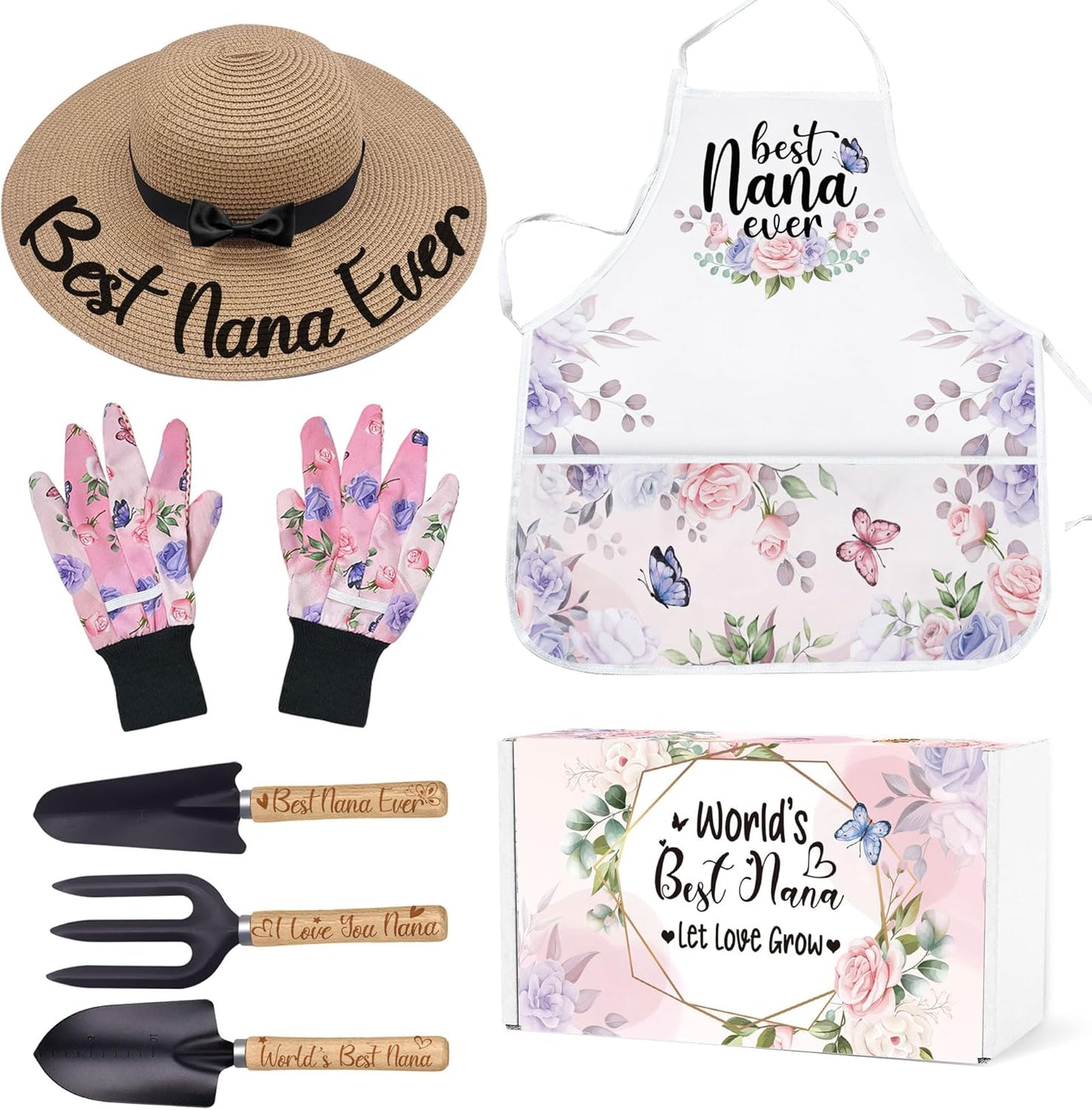 Nana Gardening Tools Kit With Gloves, Apron and Hat - Best Nana Ever G