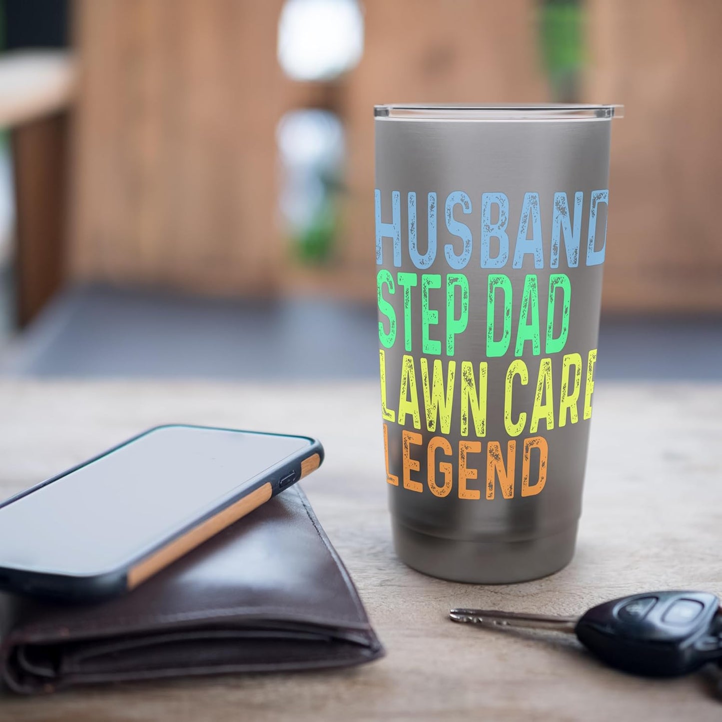 Funny Husband Step Dad Lawn Care Legend Grass Mowing Lawn Stainless Steel Insulated Tumbler