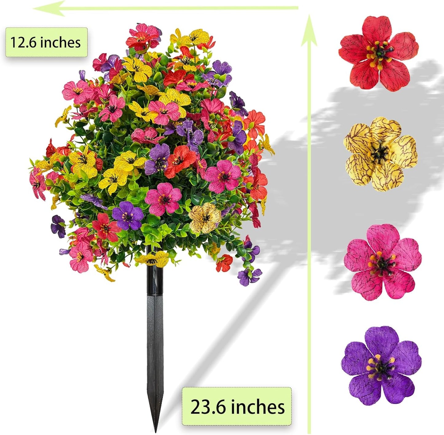 2 Set of 23.6" Outdoor Artificial Flowers UV Resistant, Fake Flowers Bush with Stakes, Lifelike Outdoor Faux Plants with 60 Branches for Garden, Patio, Porch Decor