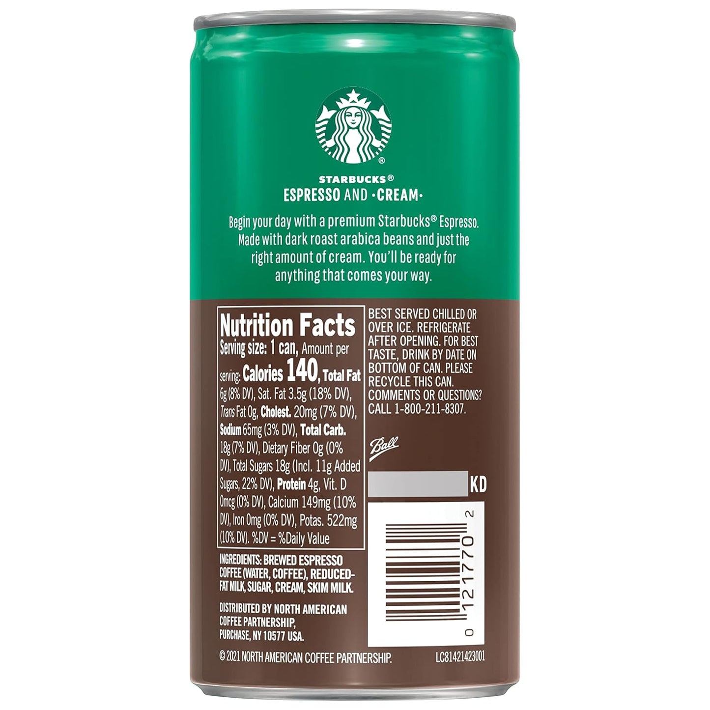 Starbucks Ready to Drink Coffee, Espresso & Cream Light, 6.5oz Cans (12 Pack)