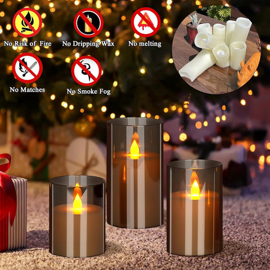 Flameless Candles 4" 5" 6" Set of 3 Acrylic Glass Pillars 3" Diameter 