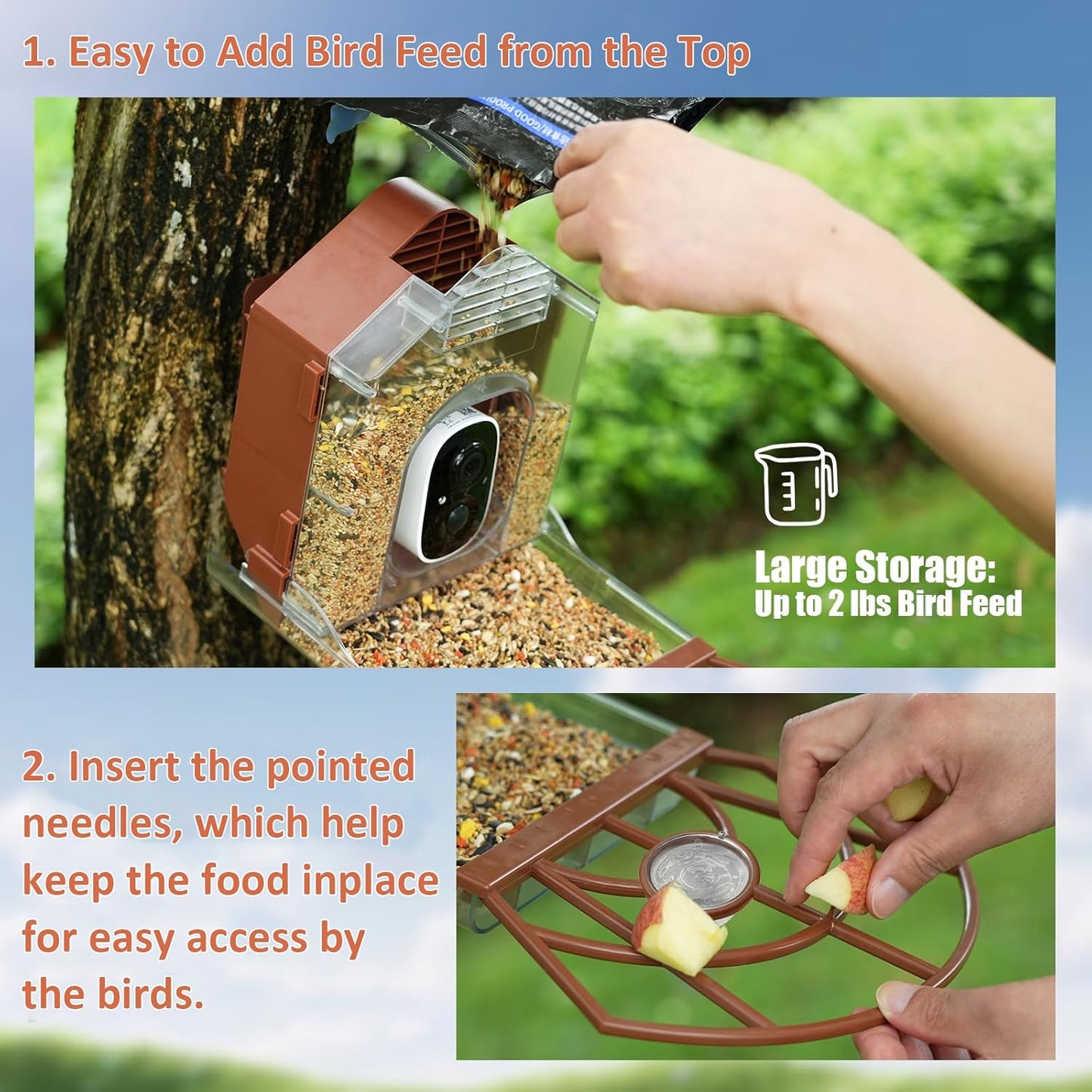 Zivif Smart Outdoor Bird Feeder with Camera Mount, Compatible with Security Cameras for Bird Watching (Camera Not Included), Brown