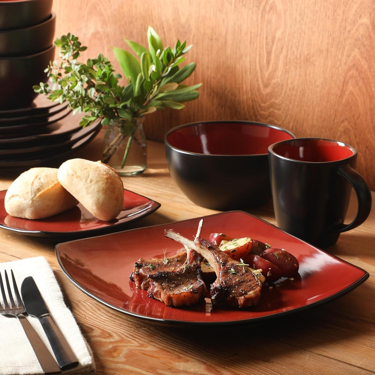 Gibson Elite Soho Lounge Square 16-Piece Dinnerware Set, Service for 4