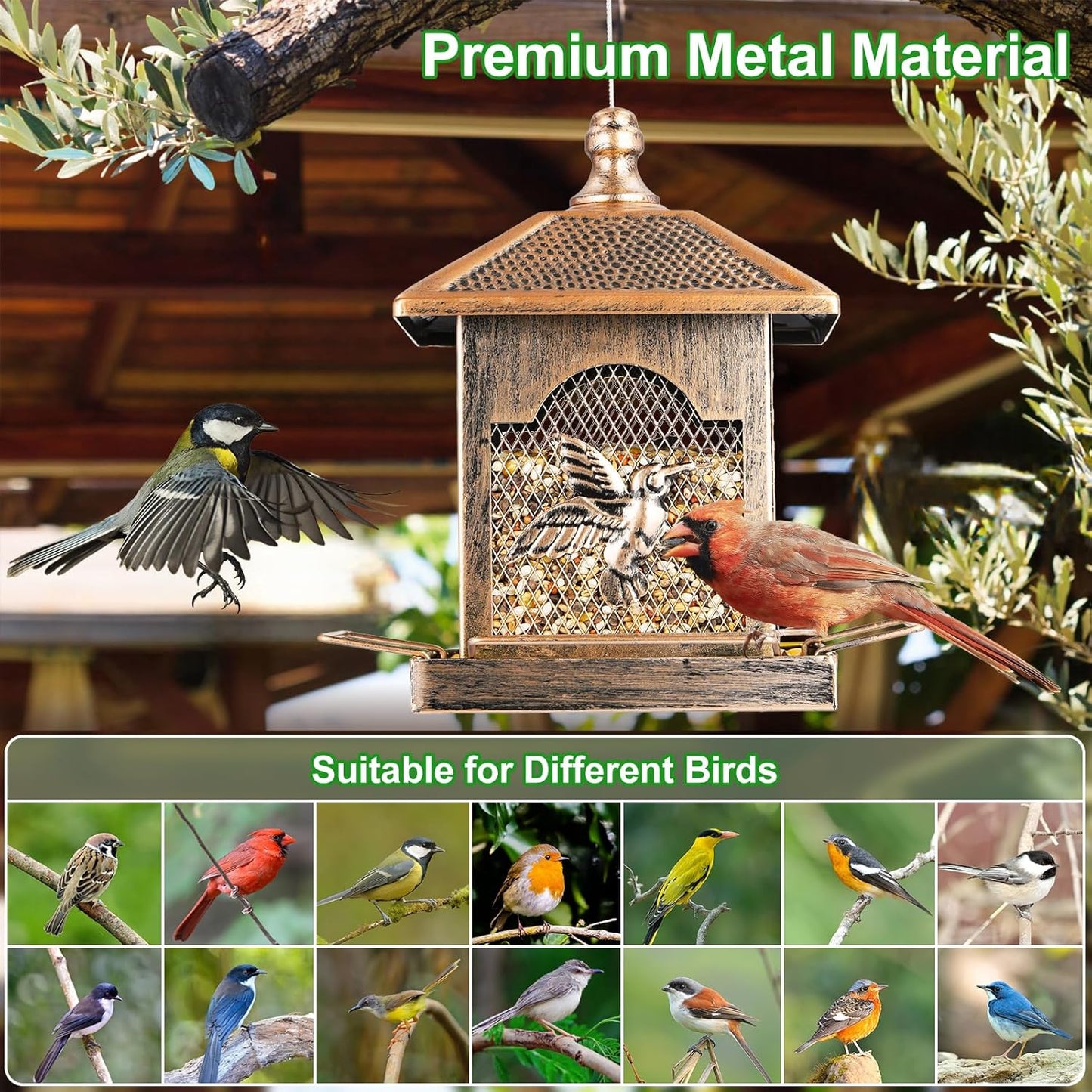 LBTING Bird Feeder for Outside, Metal Square Lantern-Shaped Bird Feede