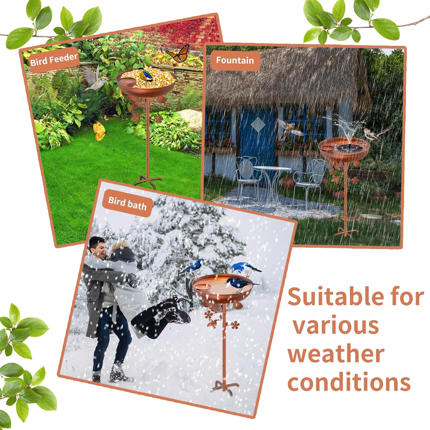 Metal Bird Bath for Outdoors Garden Birdbath Bowl, 39.6" Height Bird F