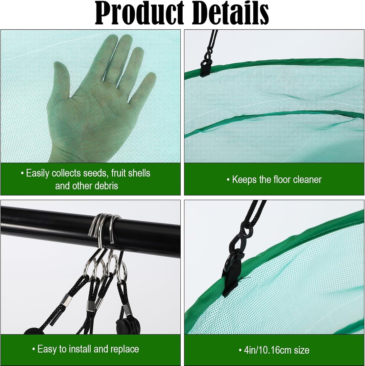 2pcs Bird Feeder Trays, 19.69in Diameter Durable Large Hanging Birdfeeder Mesh Tray with 8 Hanging Ropes and 4 Storage Bags for Outdoor Yard Garden Backyard Attracting Birds(Green)